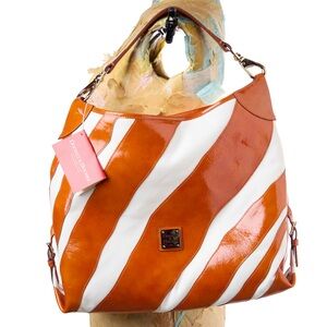 Dooney & Bourke Orange White Striped Patent Canvas Hobo Bag